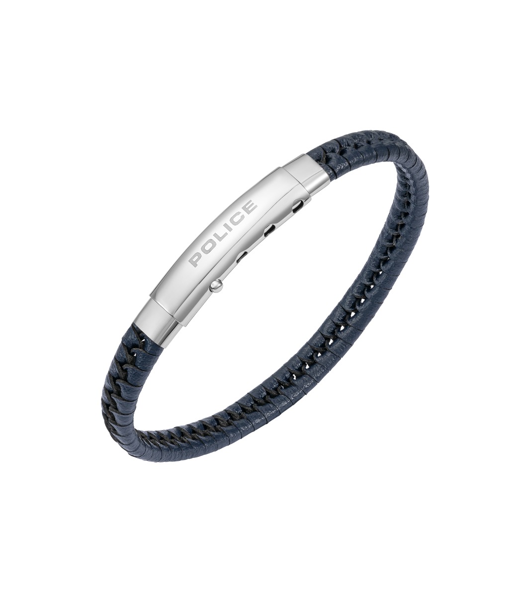Police INDY Men Leather Bracelet Blue Stainless Steel