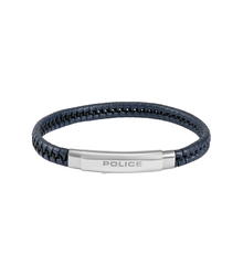 Police INDY Men Leather Bracelet Blue Stainless Steel