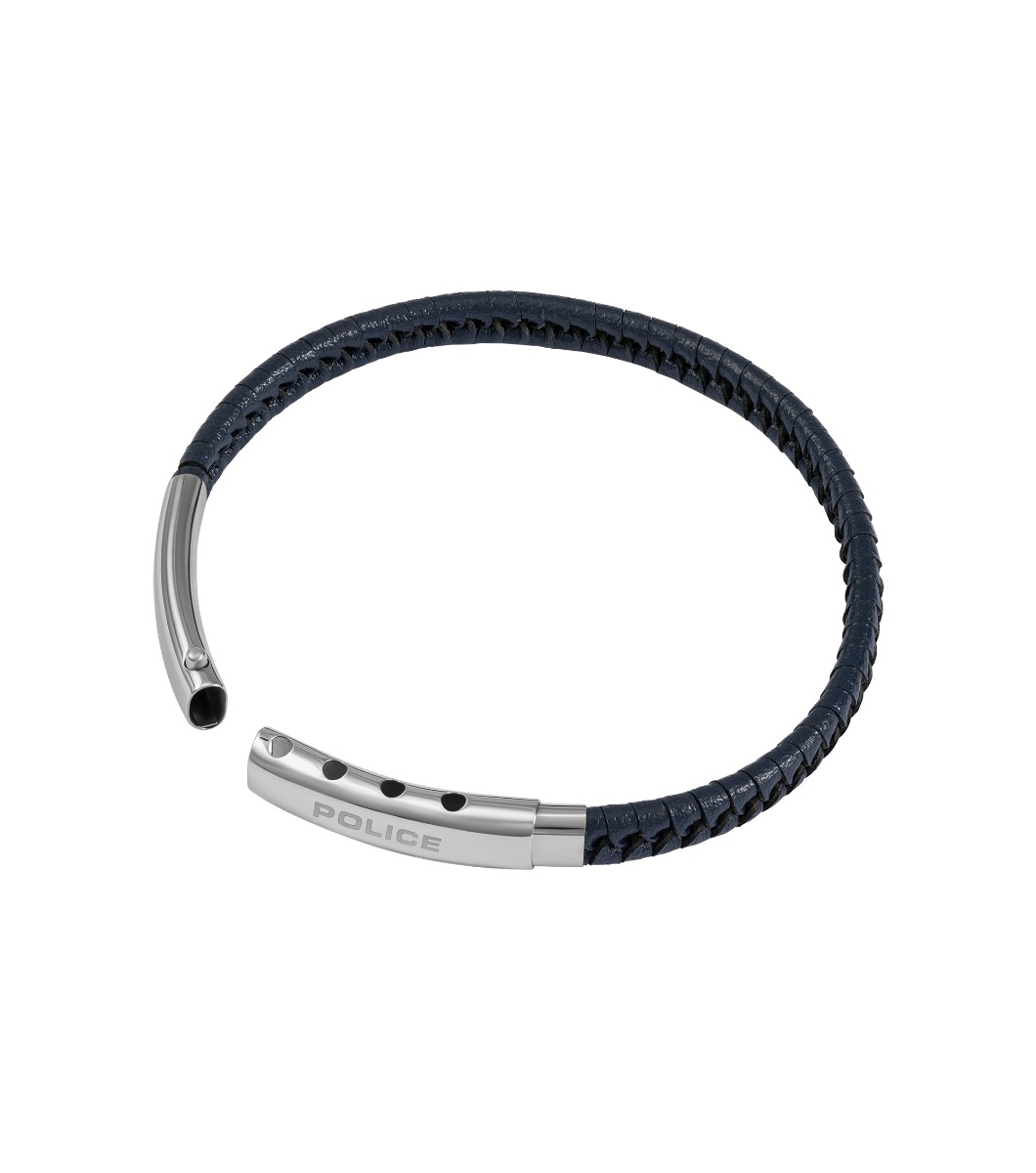 Police INDY Men Leather Bracelet Blue Stainless Steel