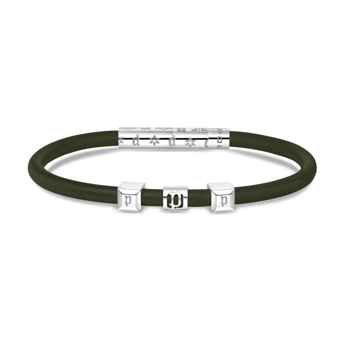 Police FLAKE bracelet for gent silver with dark green leather