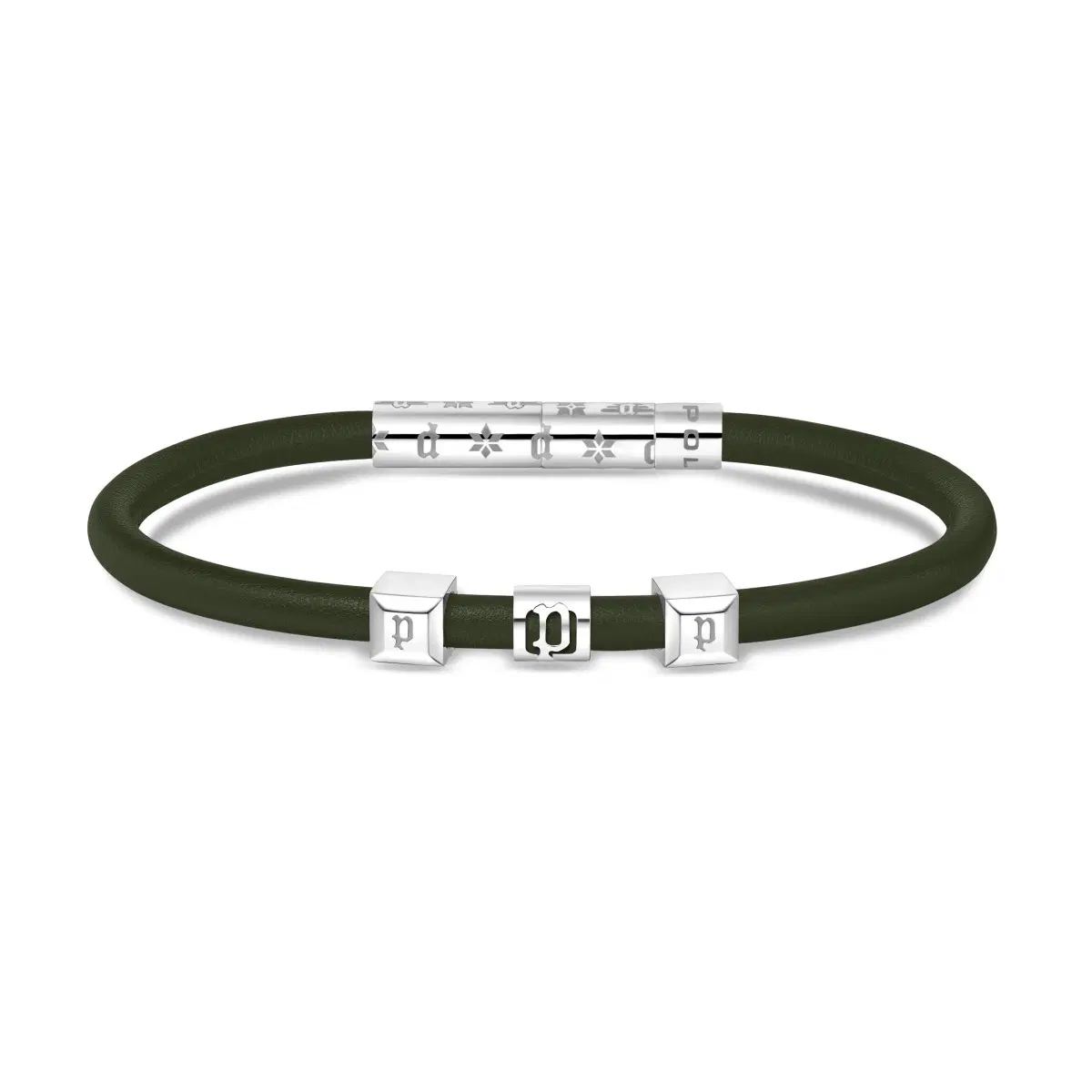 Police FLAKE bracelet for gent silver with dark green leather