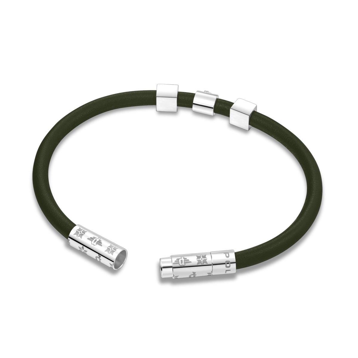 Police FLAKE bracelet for gent silver with dark green leather