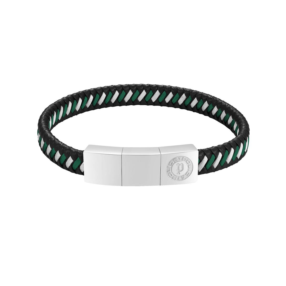 Police TWIST bracelet for men with black , Green leather