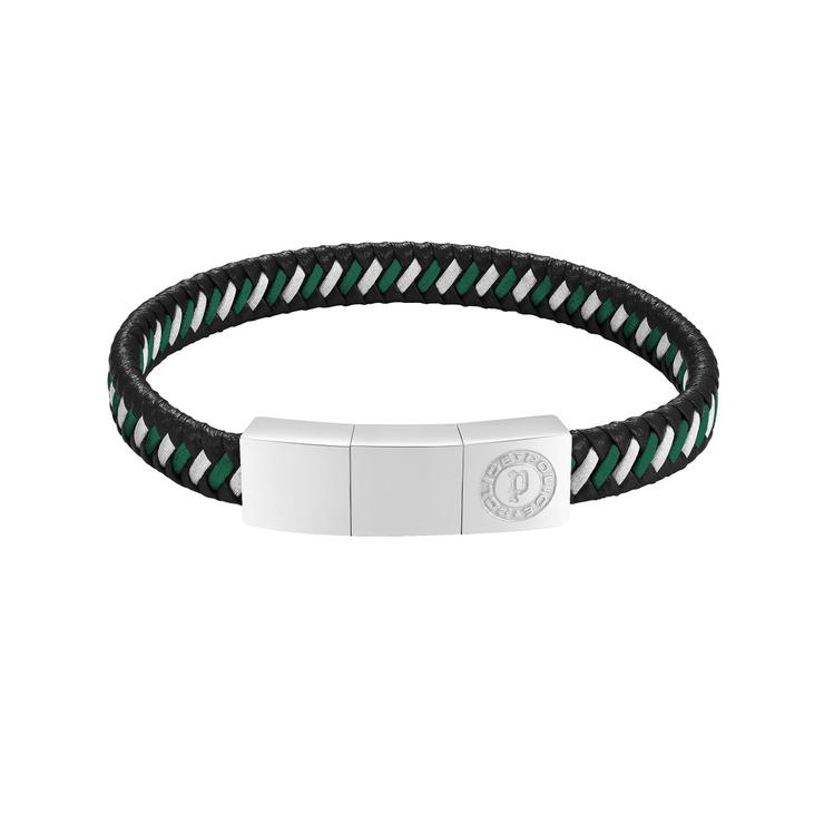 Police TWIST bracelet for men with black , Green leather