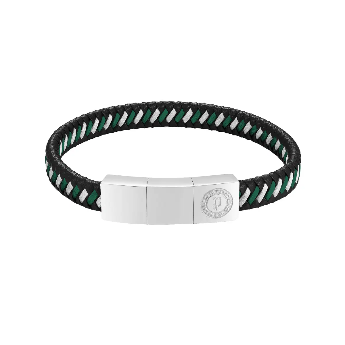 Police TWIST bracelet for men with black , Green leather