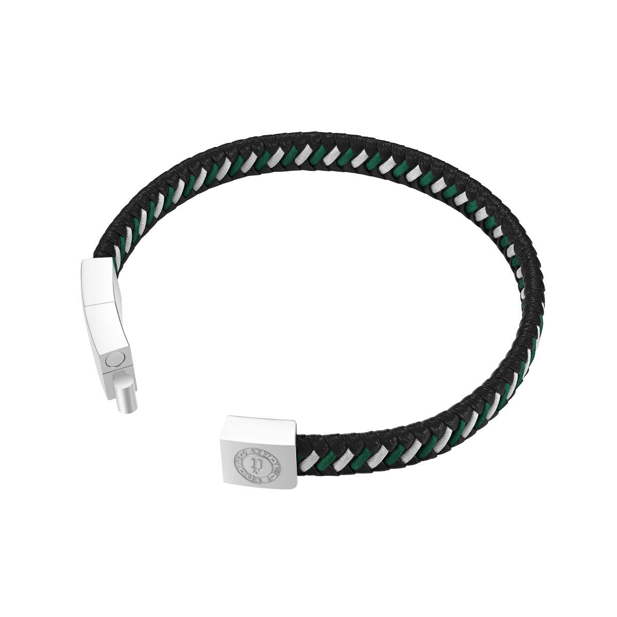 Police TWIST bracelet for men with black , Green leather