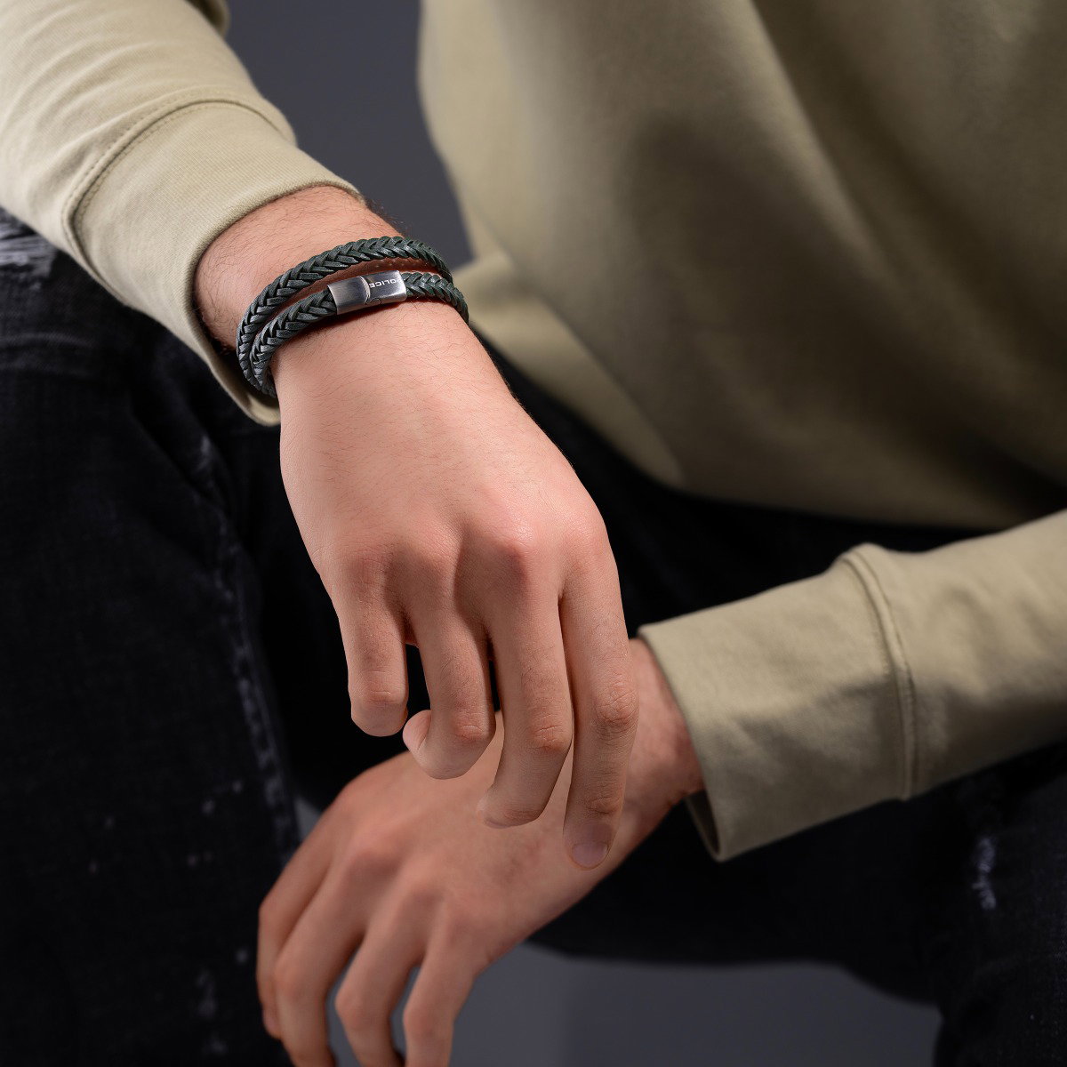 Police GRNLEA Men Bracelet Green Leather 
