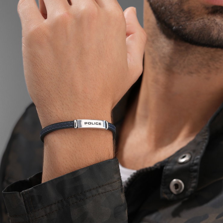 Police RECALL Men Bracelet Black Leather Blue