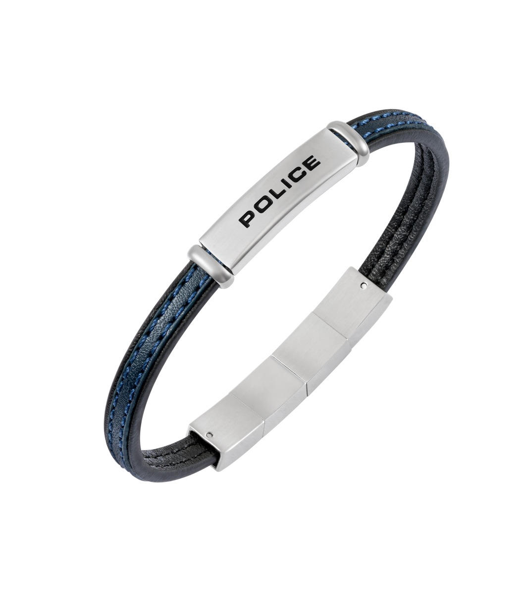 Police RECALL Men Bracelet Black Leather Blue 