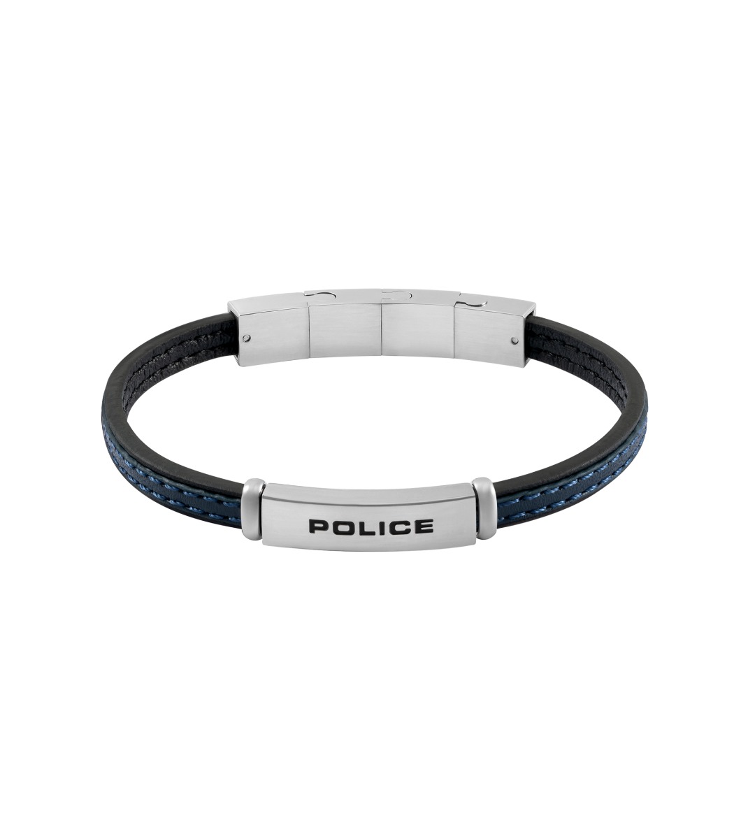 Police RECALL Men Bracelet Black Leather Blue 