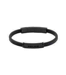 سوار بوليس ريكول رجالي جلد اسود مع ستانلس ستيل اسود