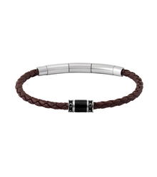 Police Men Bracelet Brown slim Leather and Steel