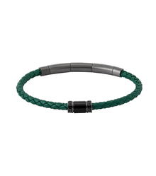 Police Men Bracelet Green Leather and Steel