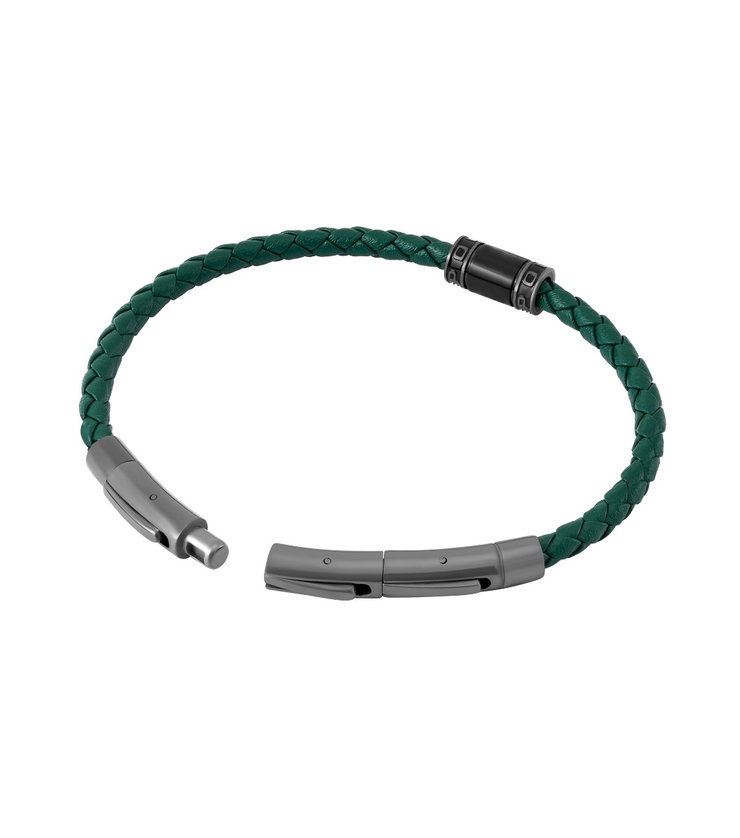 Police Men Bracelet Green Leather and Steel