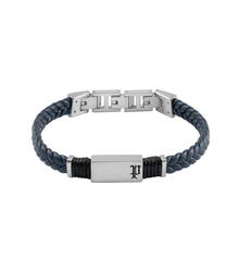 سوار بوليس ريدجكورد رجالي جلد ازرق مع ستانلس ستيل