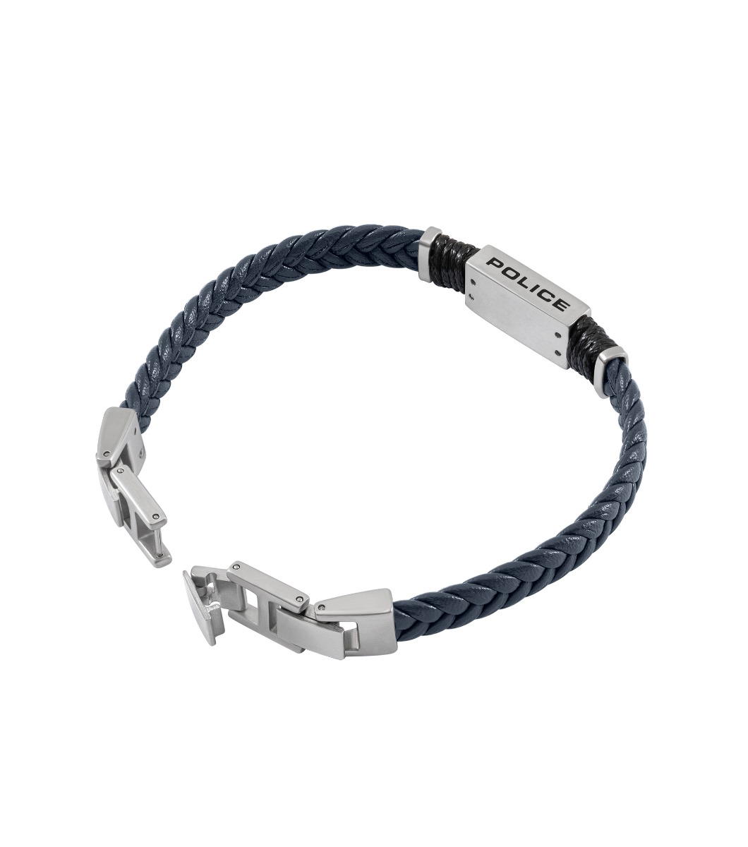 سوار بوليس ريدجكورد رجالي جلد ازرق مع ستانلس ستيل
