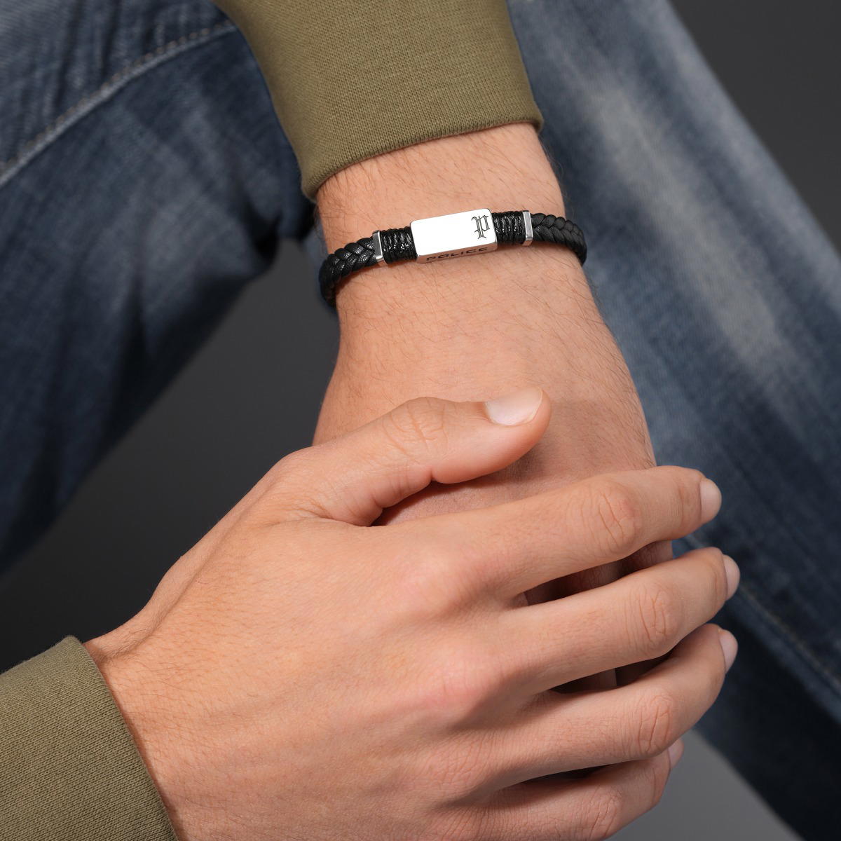 Police RIDGECORD Men Bracelet Black Leather