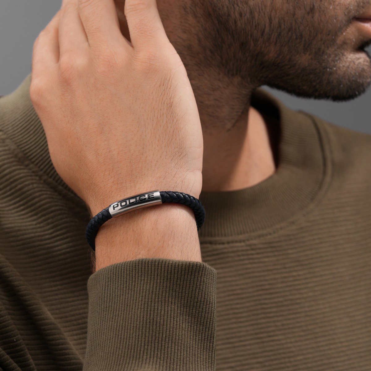 Police SKYFALL Men Bracelet Blue Leather Stainless Steel