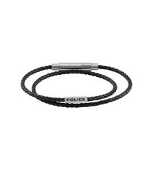 Police DUPLEX Men Leather Bracelet Black Stainless Steel