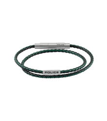 Police DUPLEX Men Leather Bracelet Green Stainless Steel