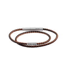 Police DUPLEX Men Leather Bracelet Brown & Black