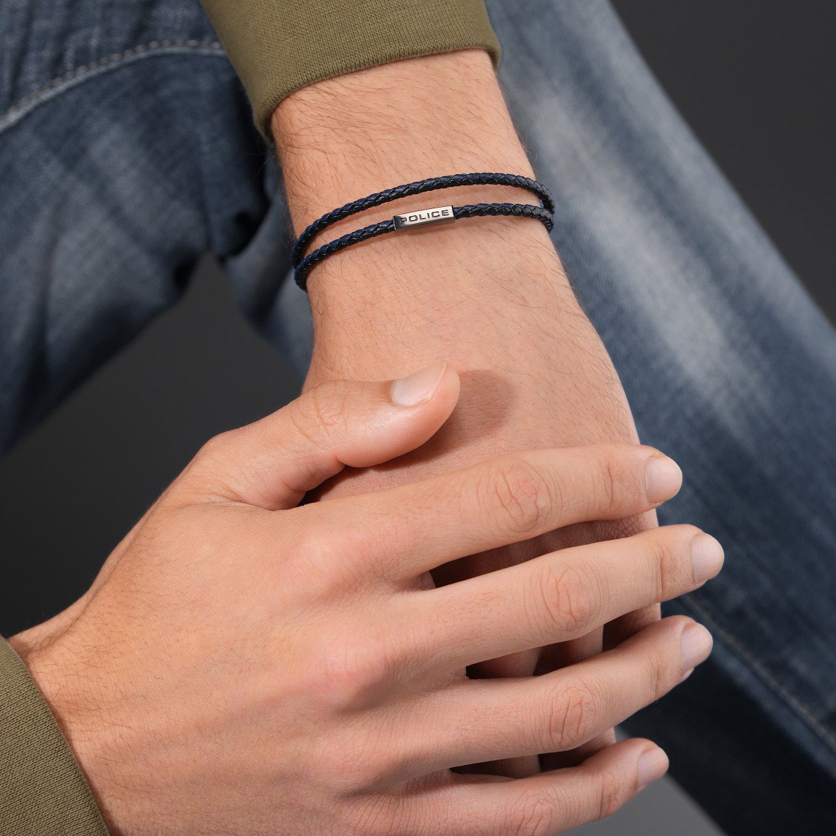 Police DUPLEX Men Leather Bracelet Blue & Black 