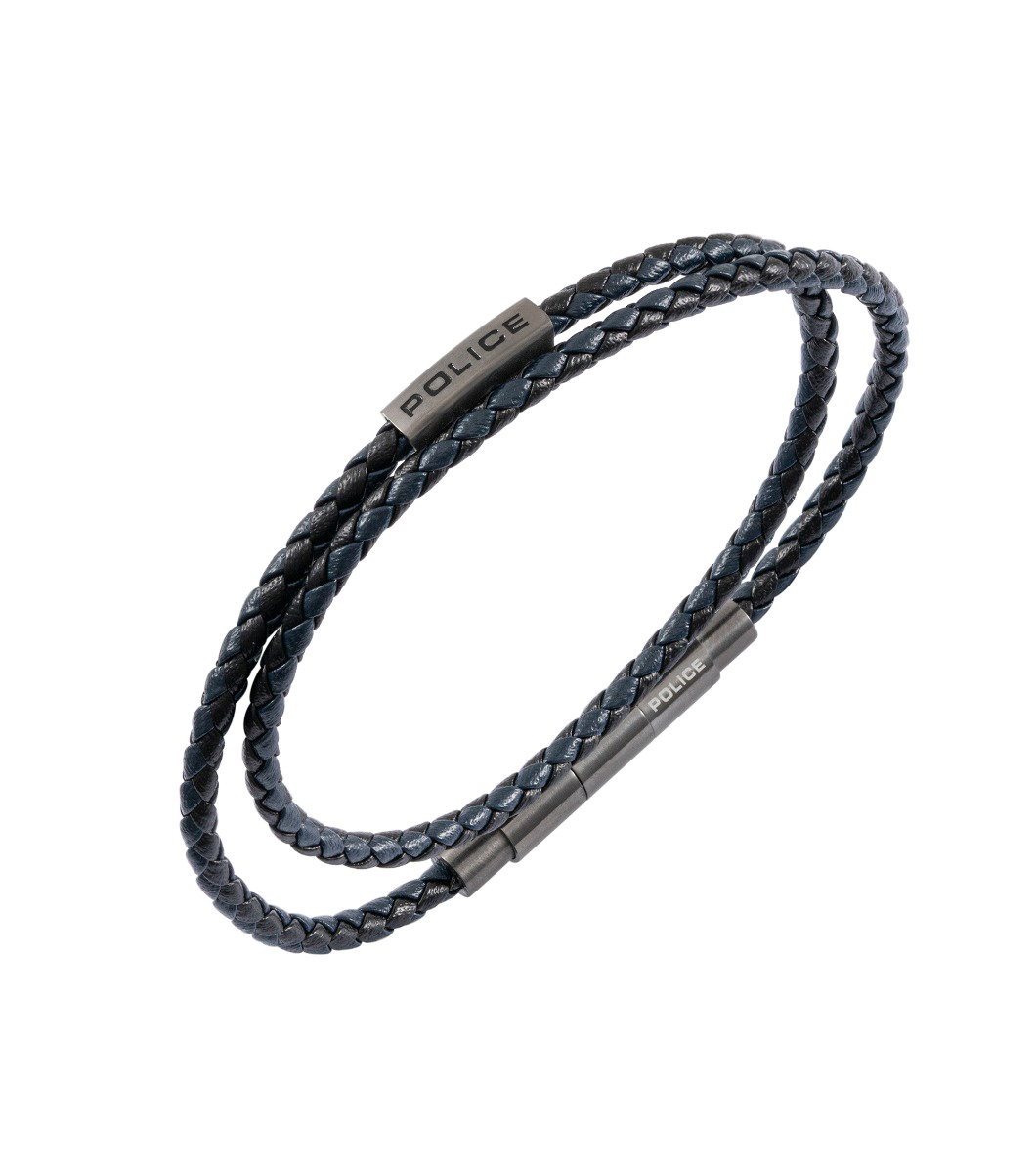 Police DUPLEX Men Leather Bracelet Blue & Black 