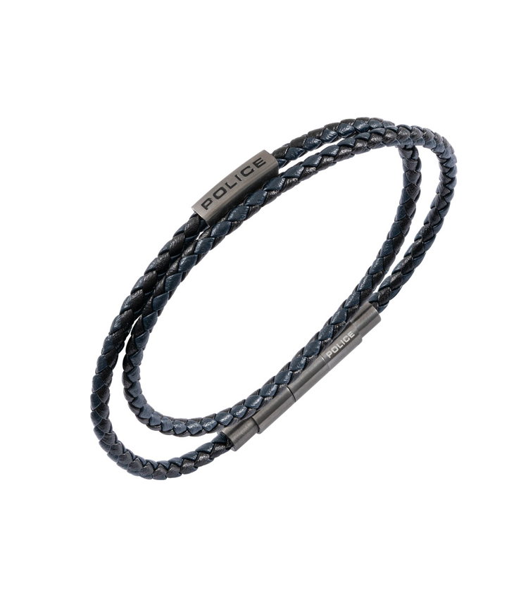 Police DUPLEX Men Leather Bracelet Blue & Black