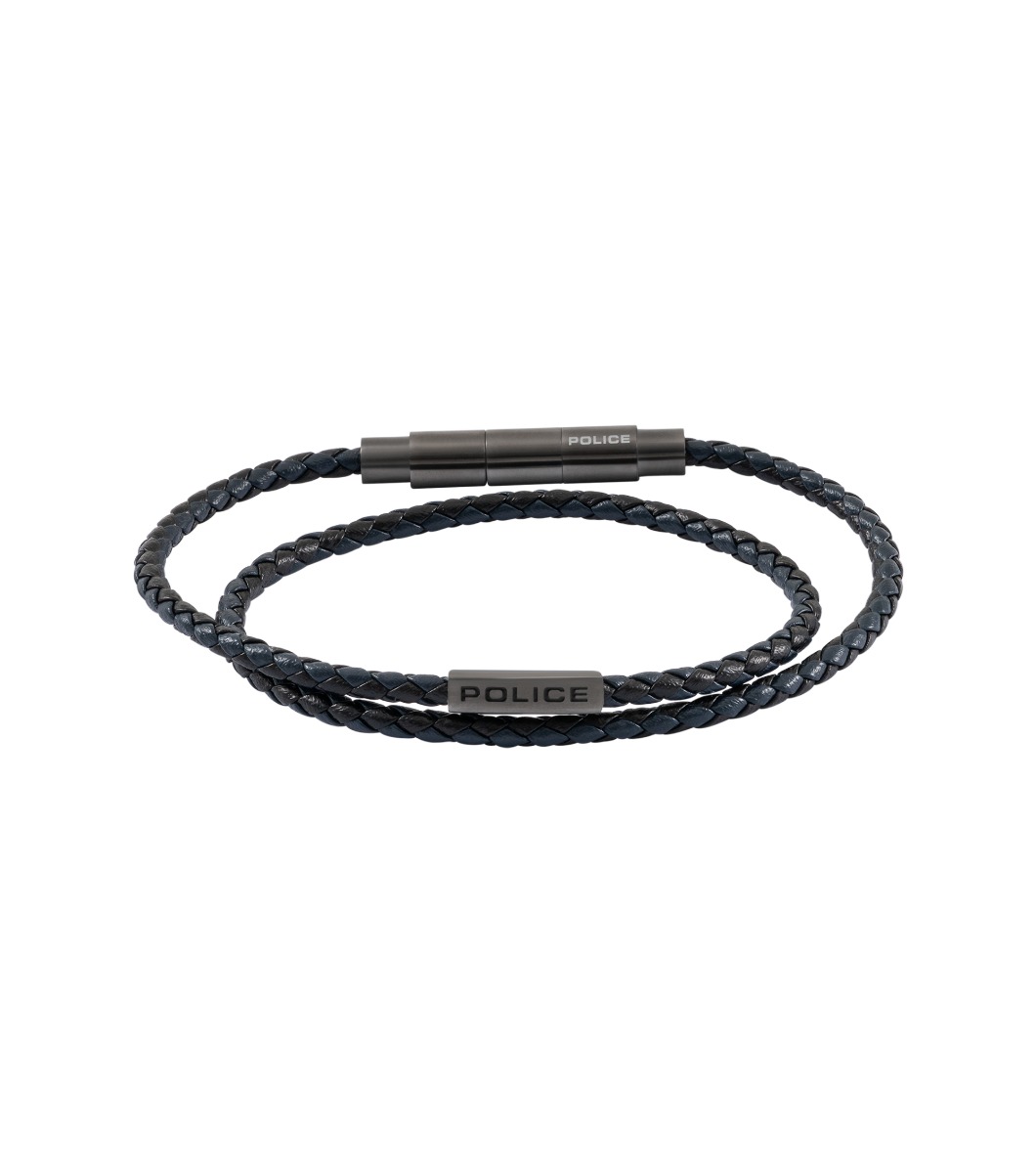 Police DUPLEX Men Leather Bracelet Blue & Black 