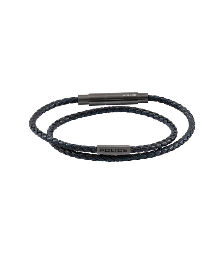 Police DUPLEX Men Leather Bracelet Blue & Black