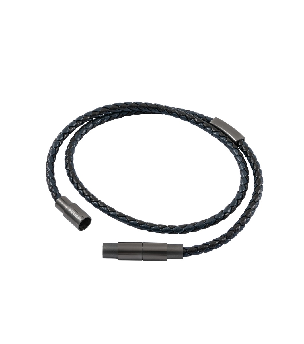 Police DUPLEX Men Leather Bracelet Blue & Black 