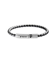 سوار بوليس موديش رجالي جلد اسود وابيض مع ستانلس ستيل