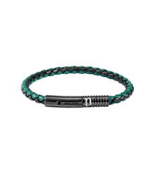 سوار بوليس موديش رجالي جلد اخضر واسود مع ستانلس ستيل