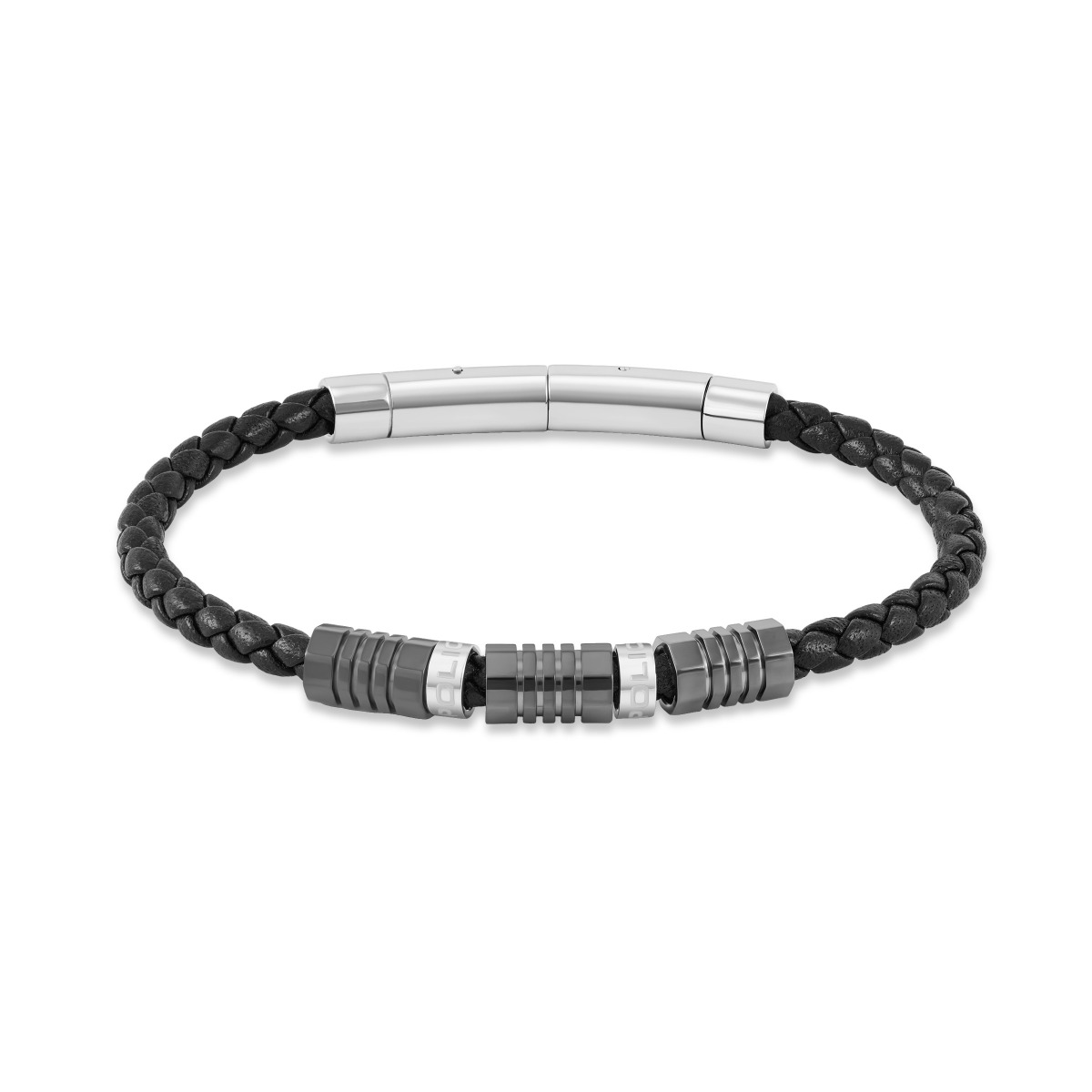 سوار بوليس بايبلاين للرجال من الجلد الأسود المضفر
