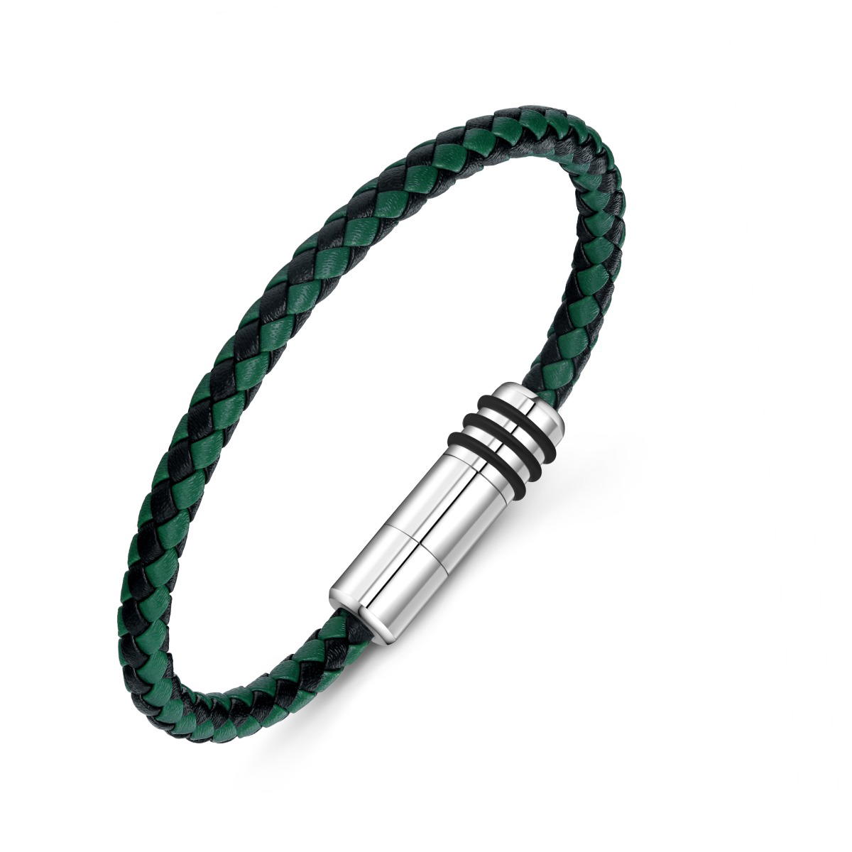 Police GEAR bracelet for men with black , Green leather