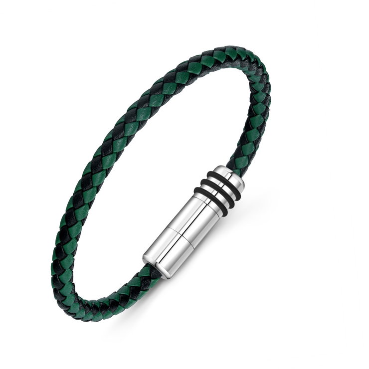 Police GEAR bracelet for men with black , Green leather