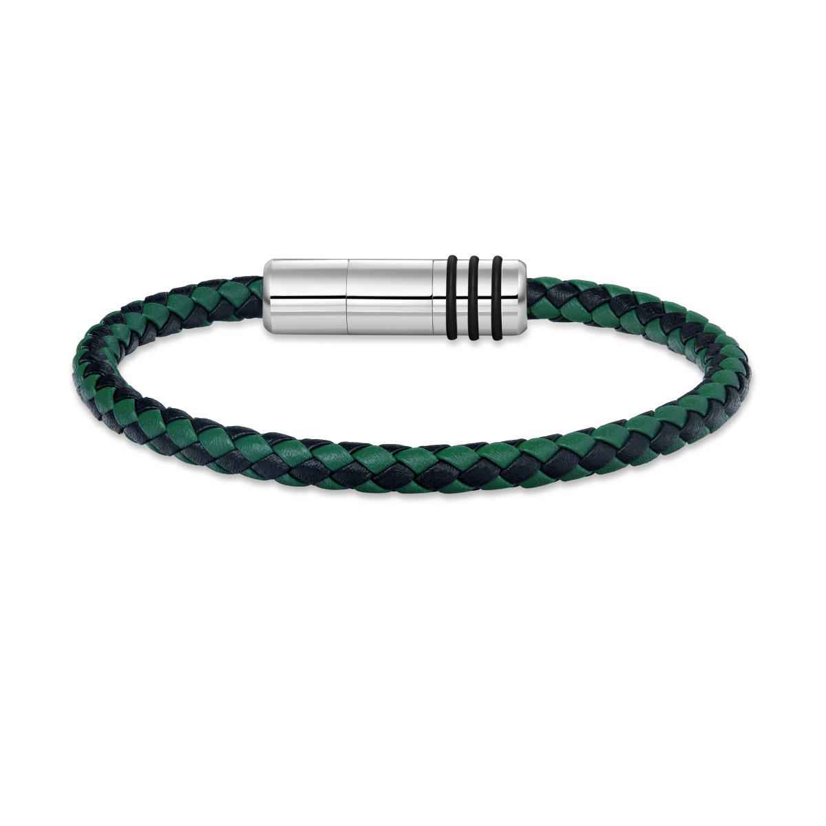 Police GEAR bracelet for men with black , Green leather
