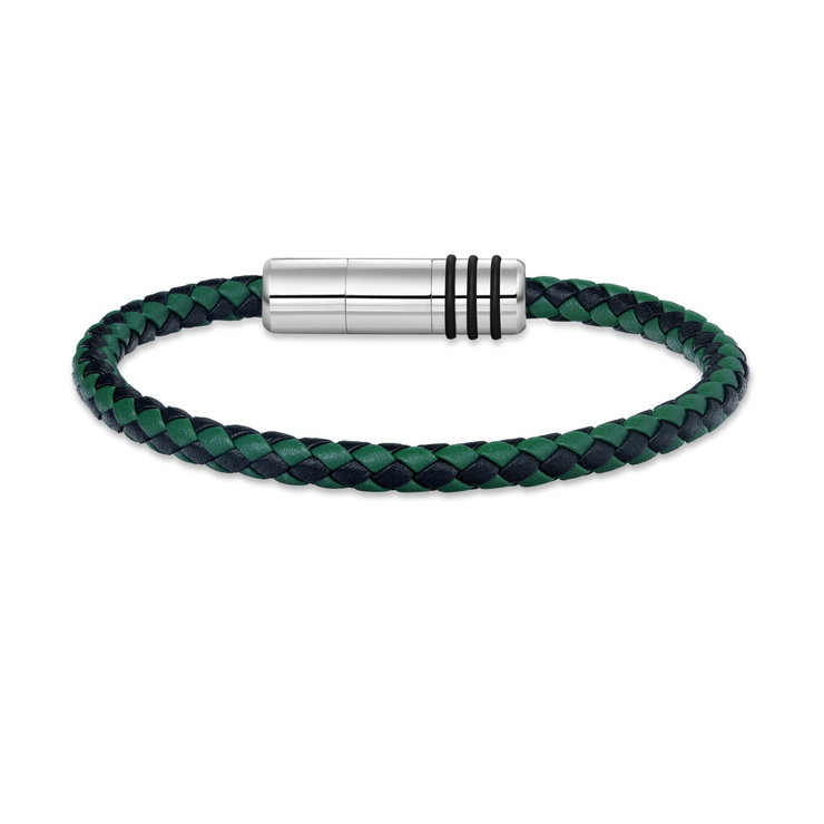 Police GEAR bracelet for men with black , Green leather