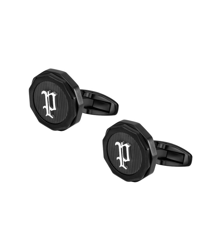 Police Guard Cufflinks for Men Black with Silver P Logo