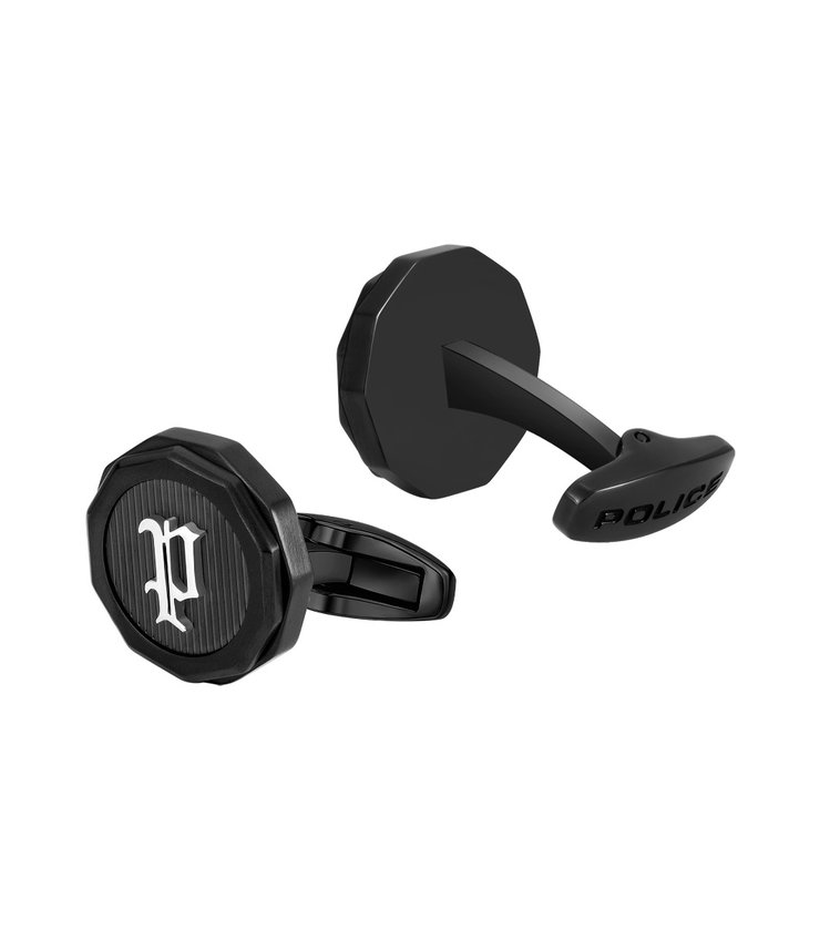 Police Guard Cufflinks for Men Black with Silver P Logo