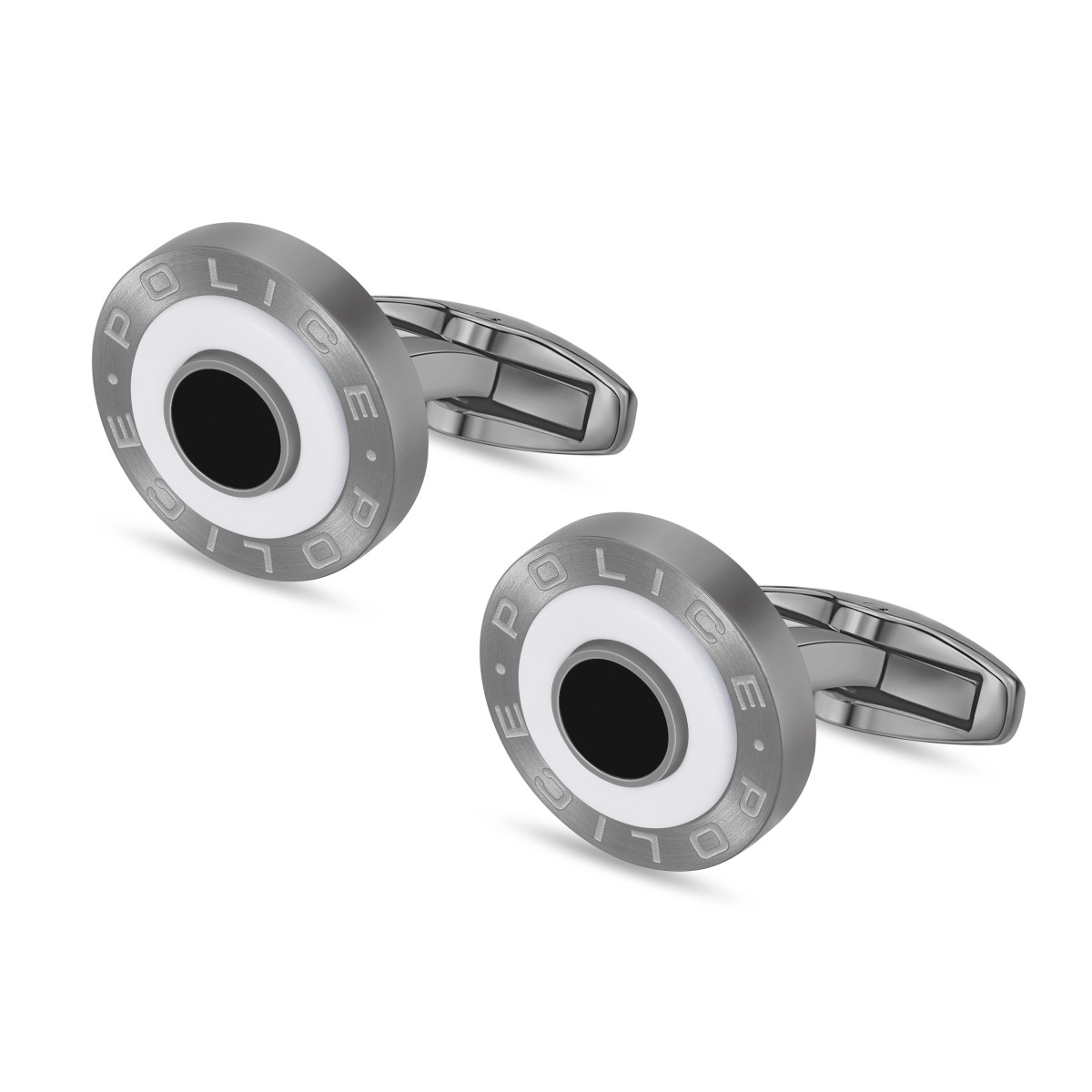 Police Revolve Cufflinks for Men Gunmetal & White