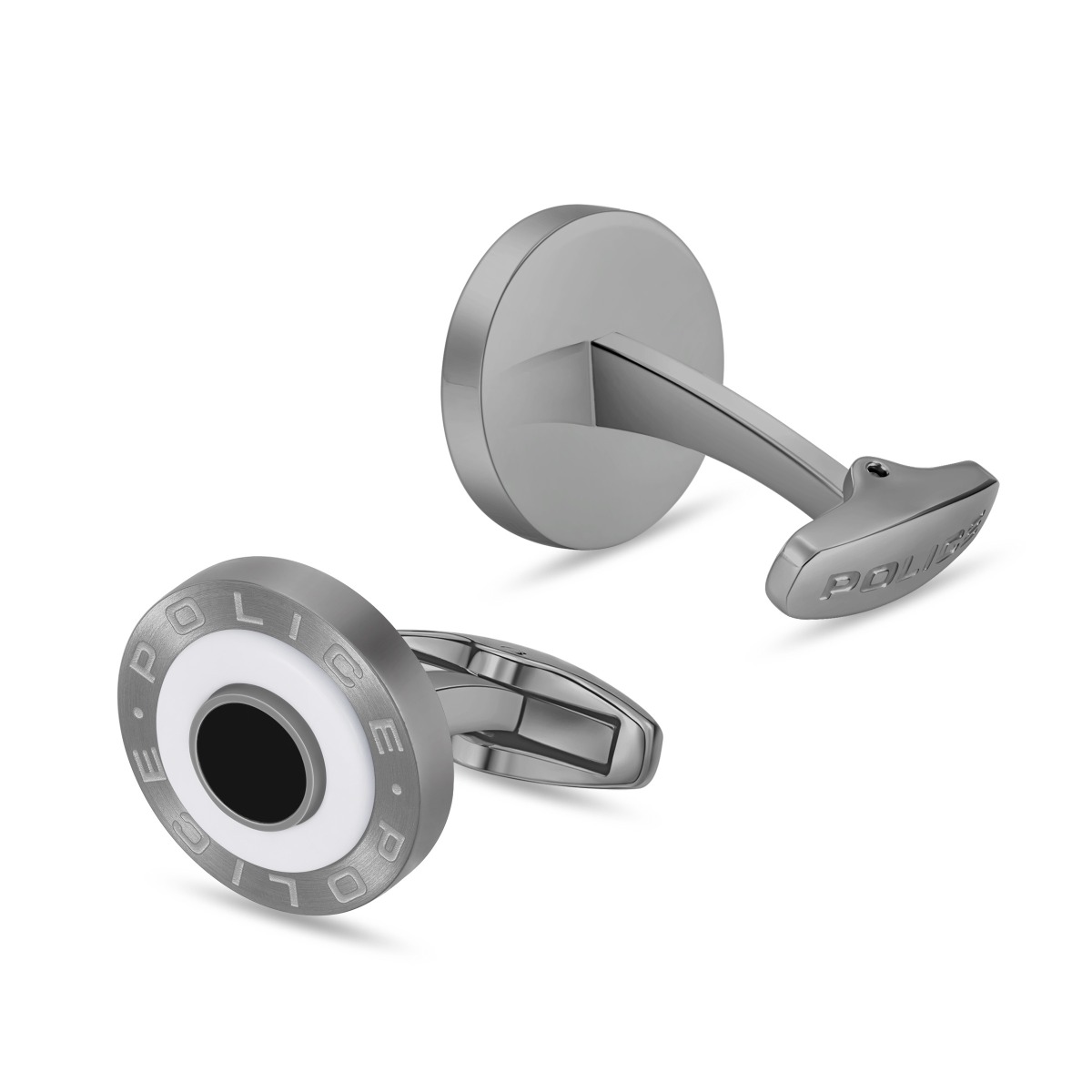 Police Revolve Cufflinks for Men Gunmetal & White