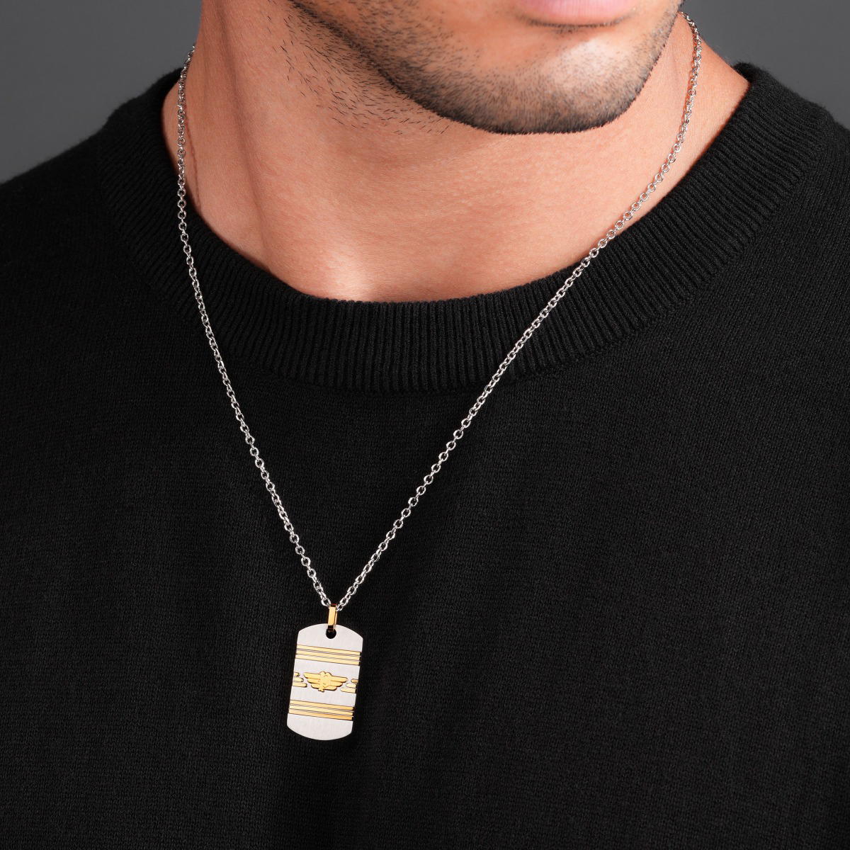 Police REVELRY necklace for men steel silver , Gold