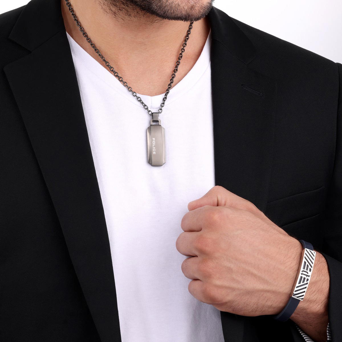 سلسال بيرفوراتيد من بوليس للرجال استيل لون معدنى 