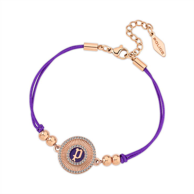 Police LUCK ladies bracelet steel rose gold with Purple Naylon