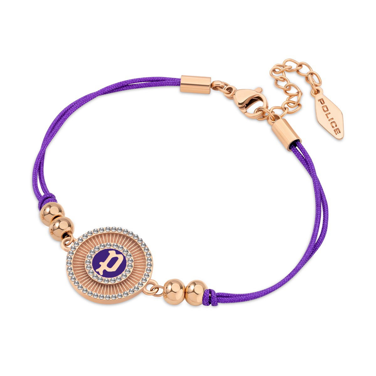 Police LUCK ladies bracelet steel rose gold with Purple Naylon