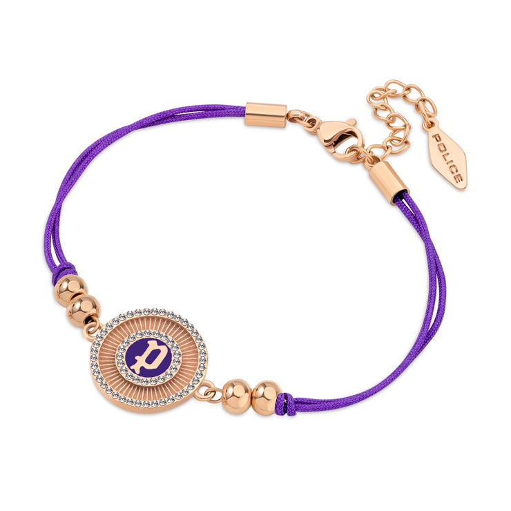 Police LUCK ladies bracelet steel rose gold with Purple Naylon