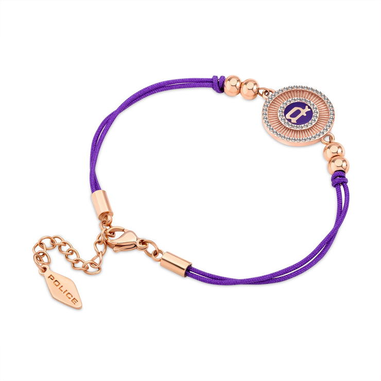 Police LUCK ladies bracelet steel rose gold with Purple Naylon