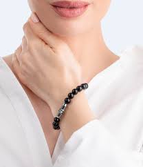 Police women silver bracelet with black beads 