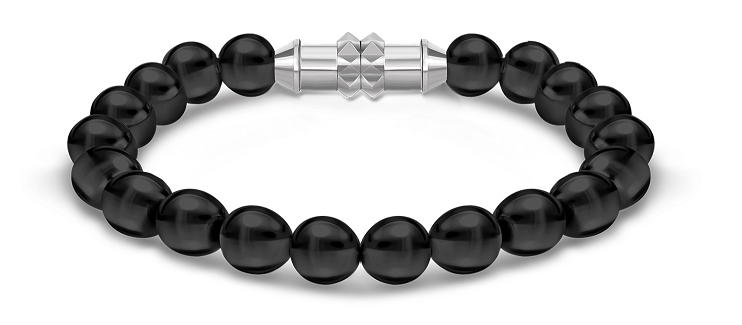 Police women silver bracelet with black beads 